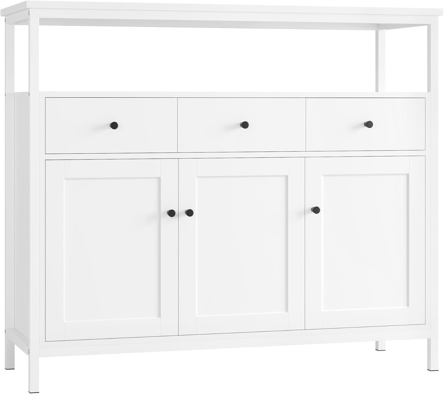White Kitchen Sideboard Storage Cabinet 3 Drawers 3 Doors Adjustable