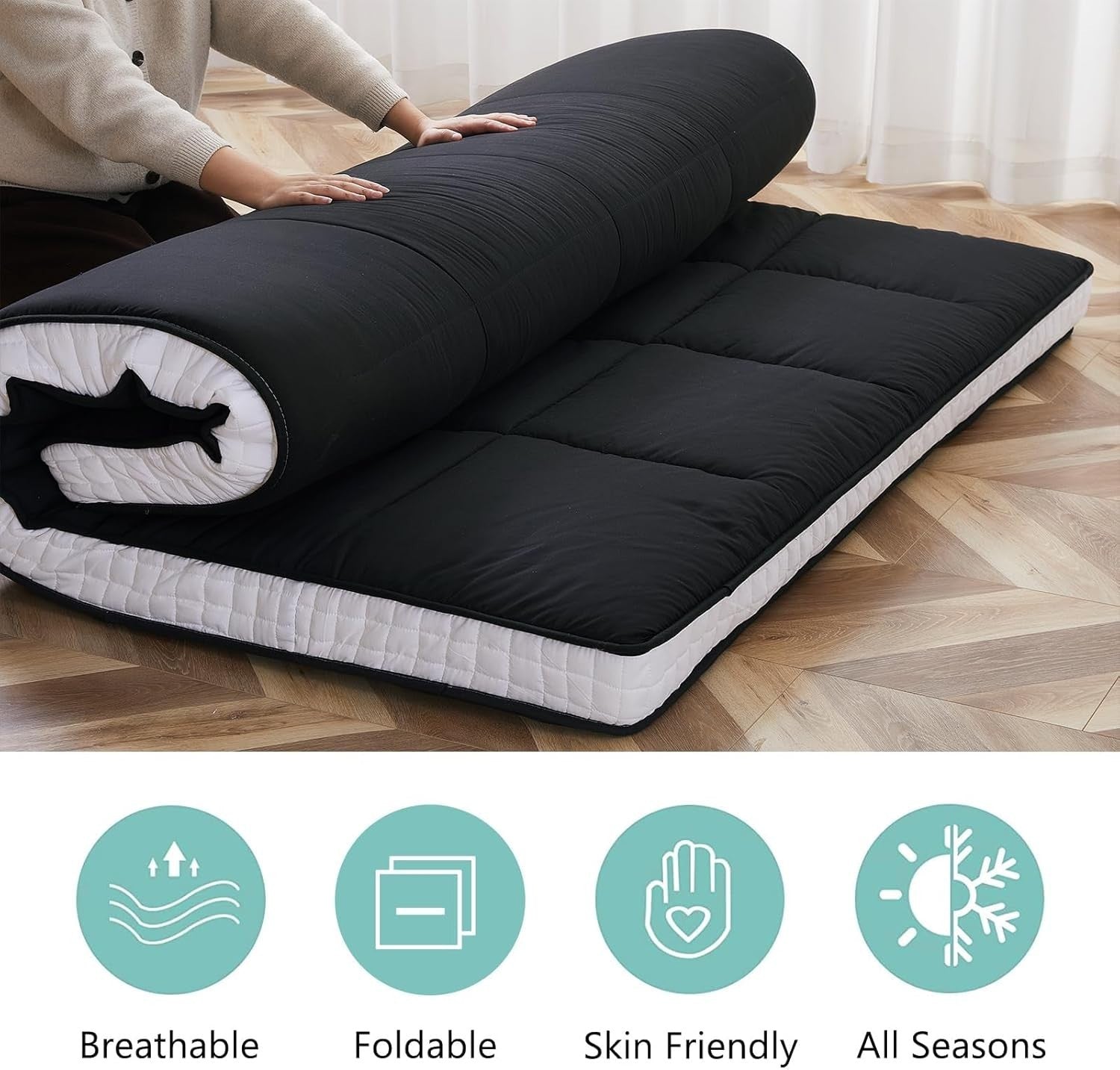 10cm Thick Japanese Roll-Up Futon Mattress | Foldable Tatami Bed & Guest Mat