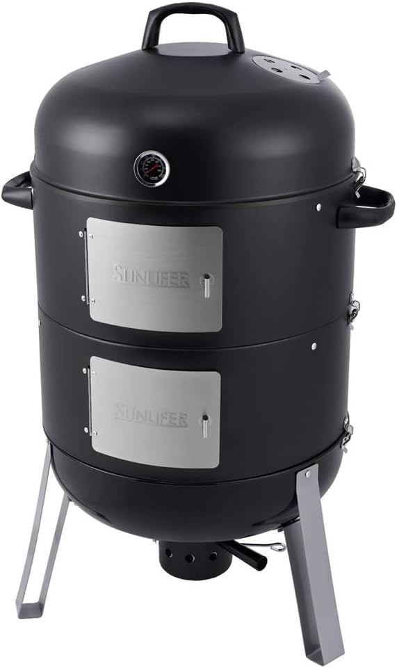 3-in-1 Charcoal Smoker BBQ Grill | Heavy Duty Outdoor Drum | With Thermometer