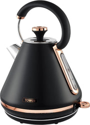 3000W Black Rose Gold Kettle 1.7L Rapid Boil Cordless Modern Pyramid