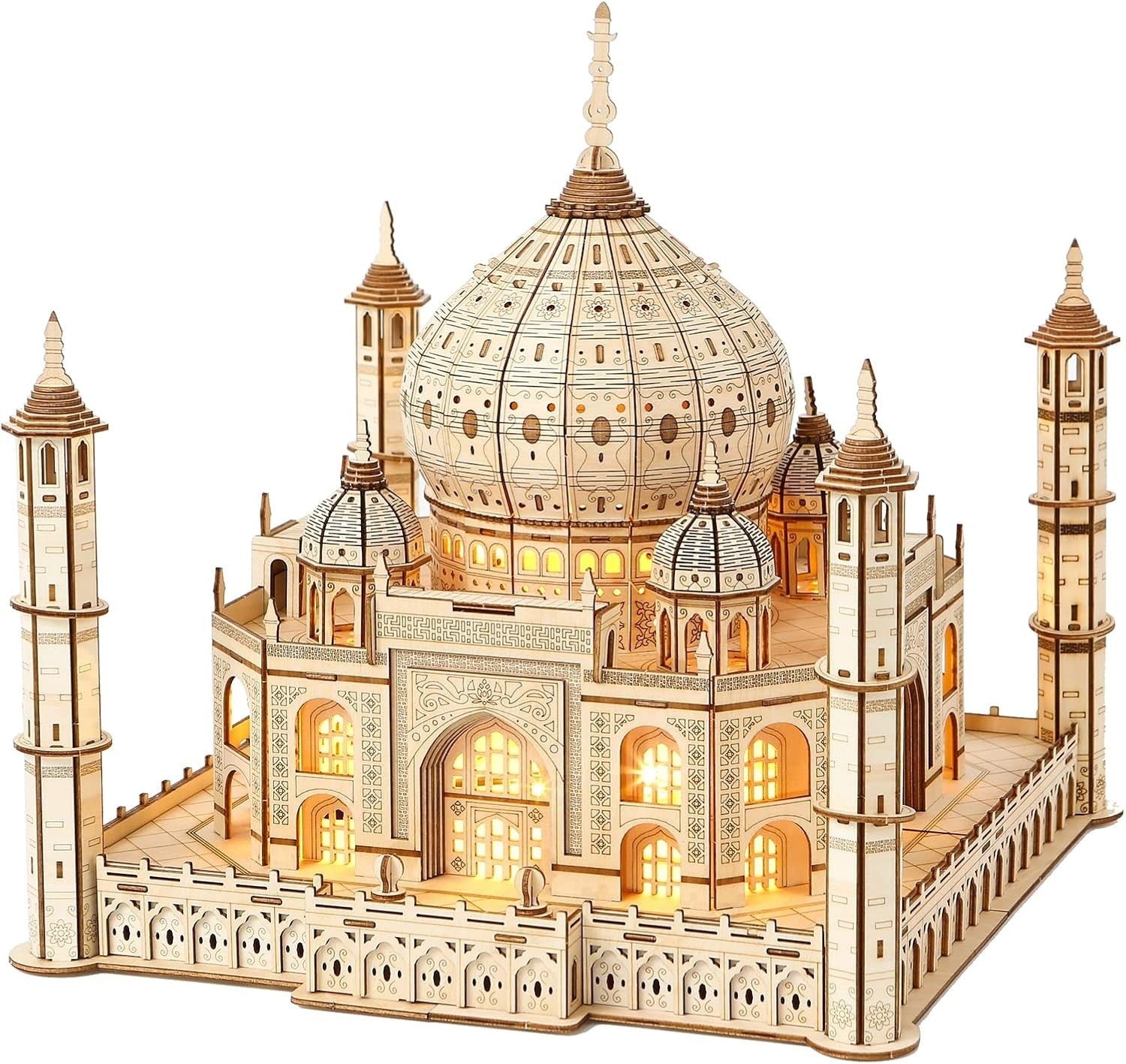 3D Wooden Taj Mahal Puzzle with LED Light, DIY Architectural Model Kit, 388 PCS