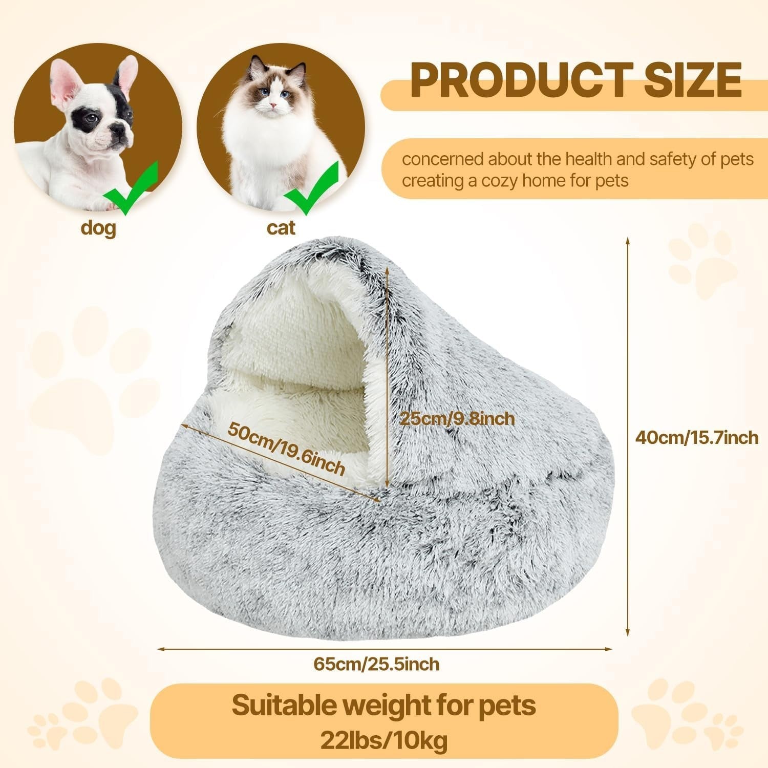 Calming Donut Cave Dog Bed 65cm Plush Washable Anti Anxiety