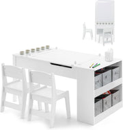 Kids Art Table and Chairs Set with Storage Boxes Drawing Desk White 6 Cups