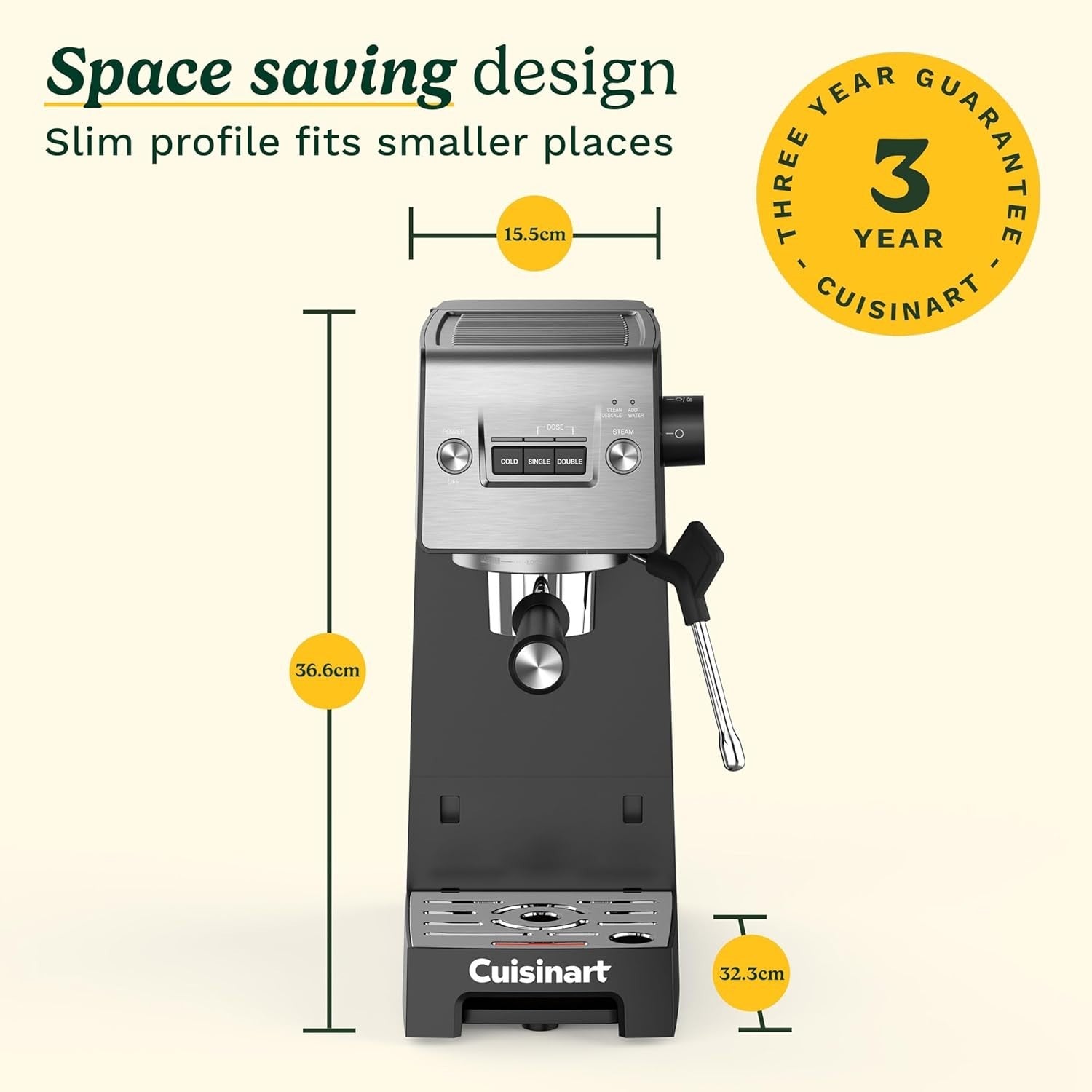 Slim Espresso Machine 15 Bar Pressure Milk Frother Compact Latte Cappuccino