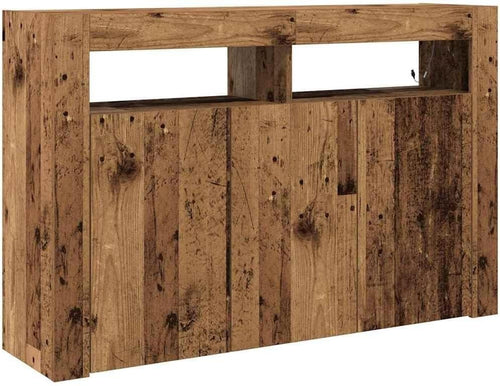 Rustic LED Wooden Sideboard Cabinet 3 Doors 8 Compartments Storage Buffet
