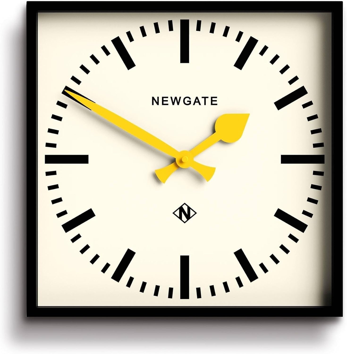 Silent Square Retro Wall Clock 40cm Yellow Hands Black Dial Office Home