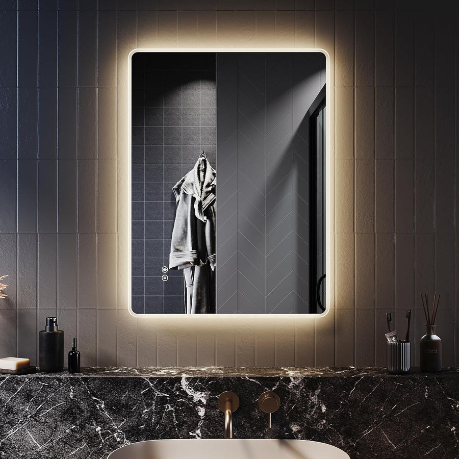 LED Bluetooth Bathroom Mirror 80x60cm Anti-Fog Shaver Socket Touch Dimmer