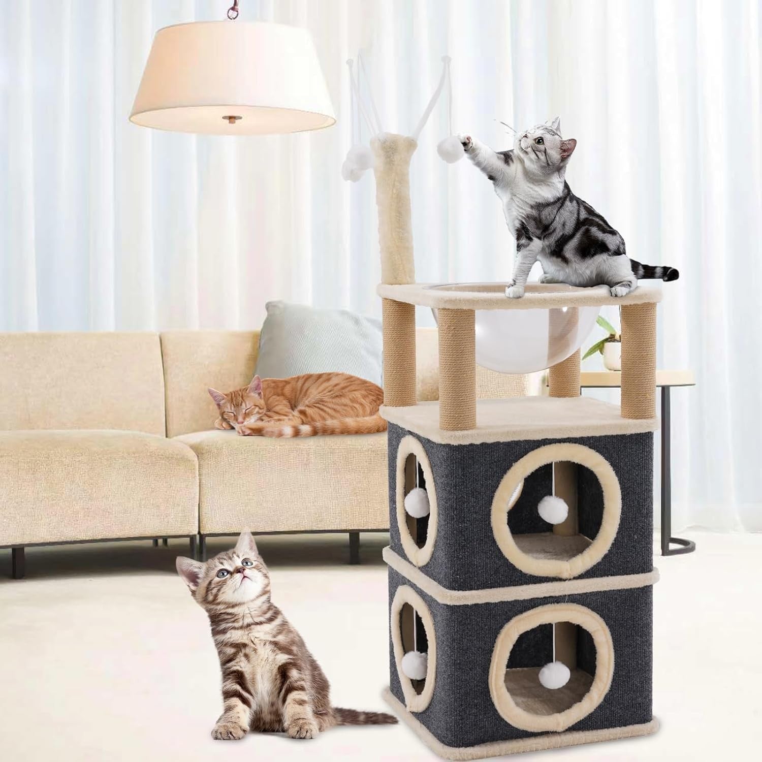 3 Tier Cat House Tower with Scratching Posts Condo Playhouse for Kittens