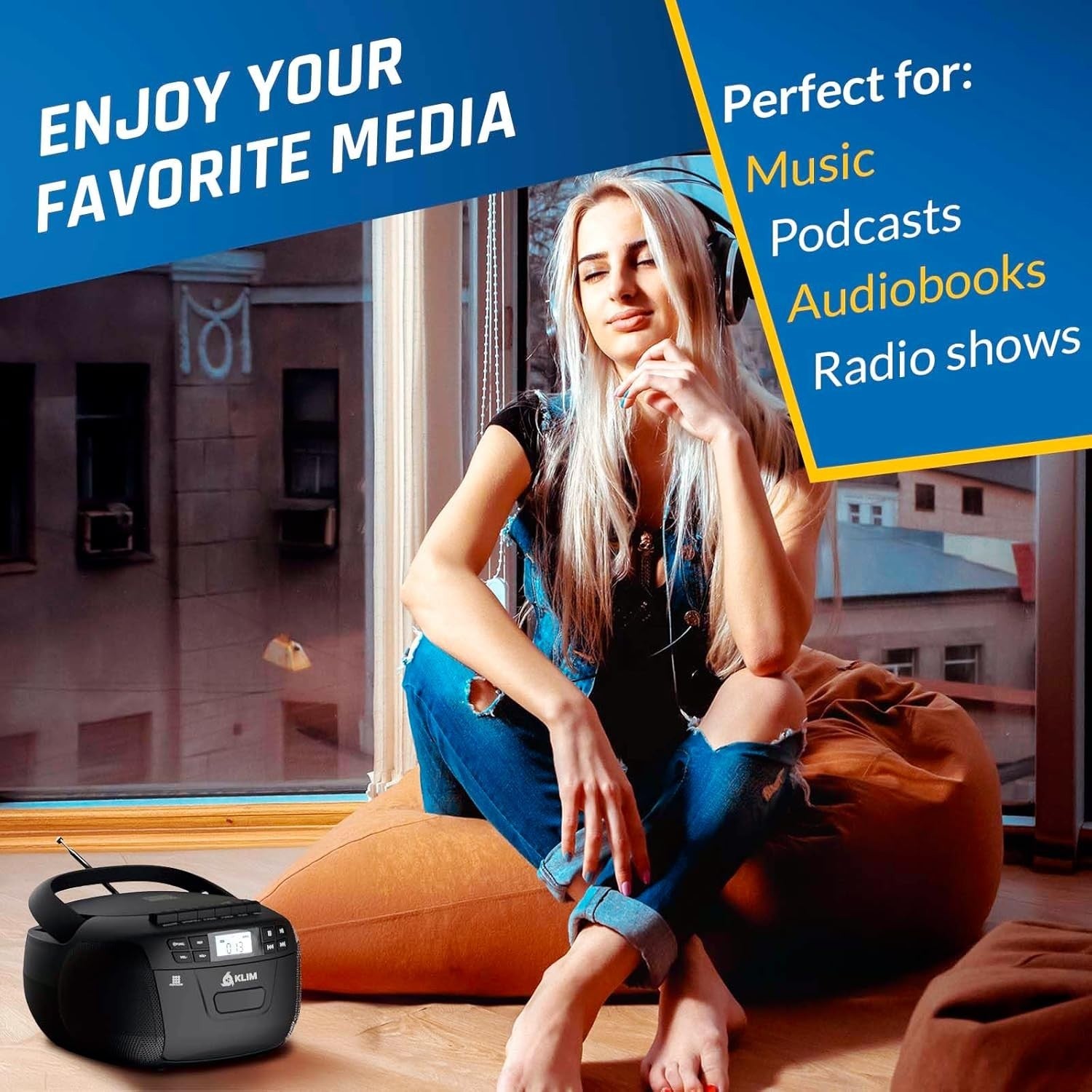 CD Cassette Player Boombox Bluetooth AM FM Radio USB AUX Remote Stereo