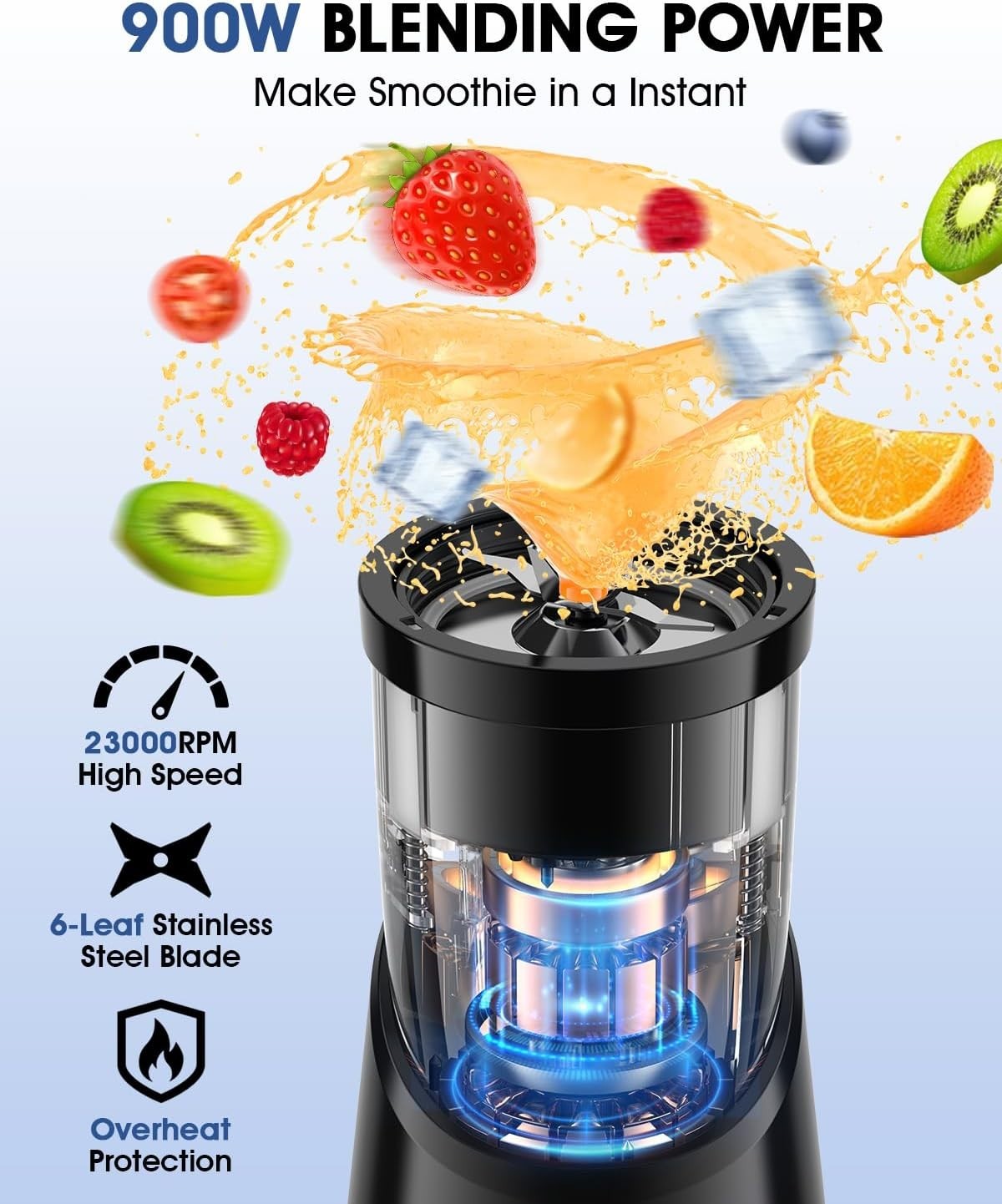 Portable 850W Personal Smoothie Blender with 2x 650ml Bottles & Grinder