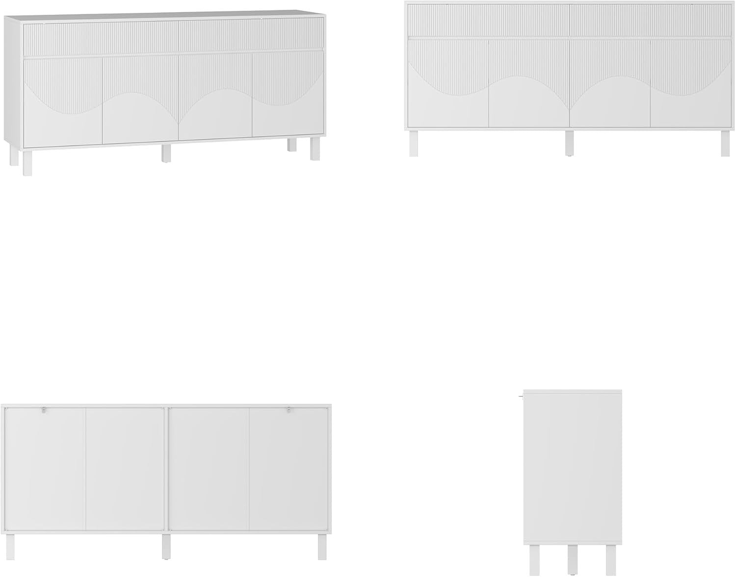 White Sideboard Buffet Storage Cabinet 4 Doors 2 Drawers Modern 160cm