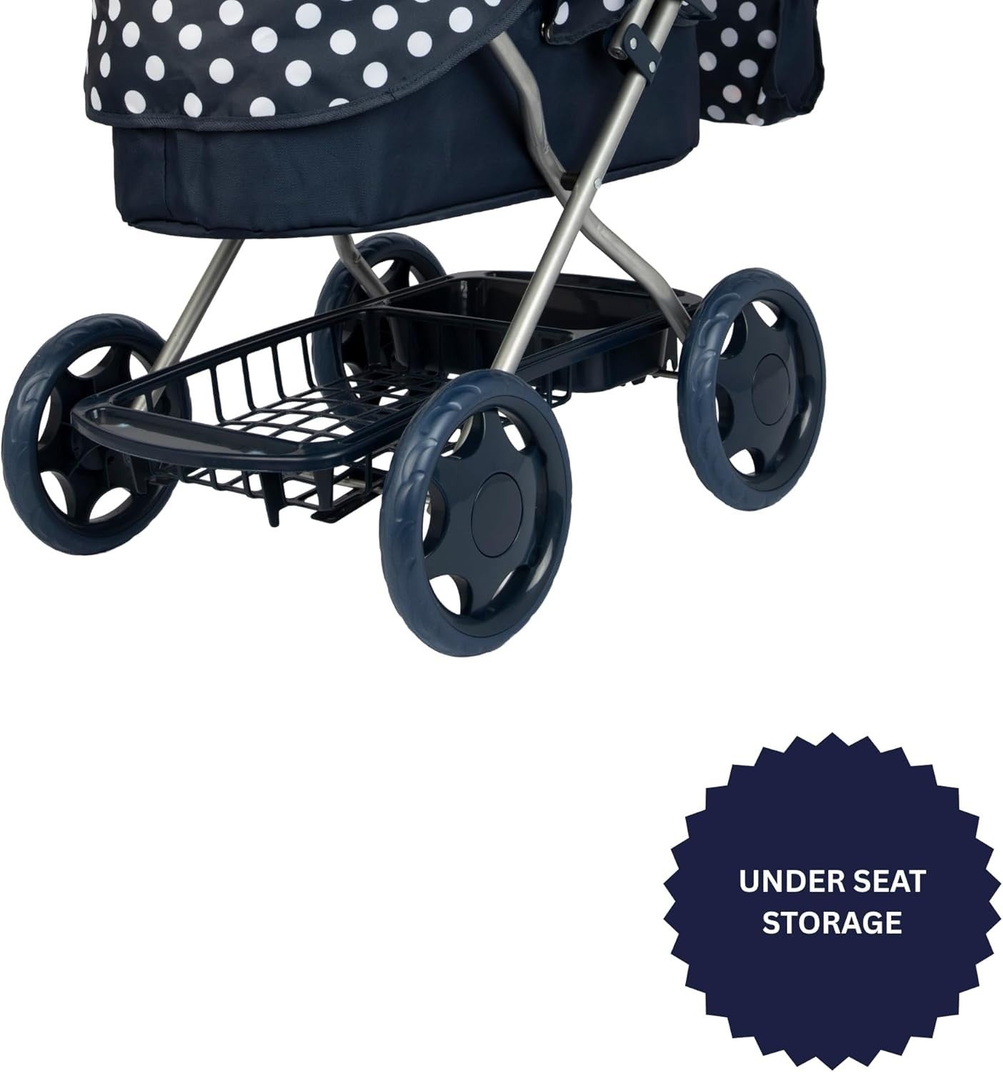 Cherish Dolls Pram Navy & White Foldable Stroller Adjustable Handle 3+