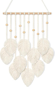 Macrame Wall Hanging Beige Leaf Boho Tassel Wall Decor Handmade