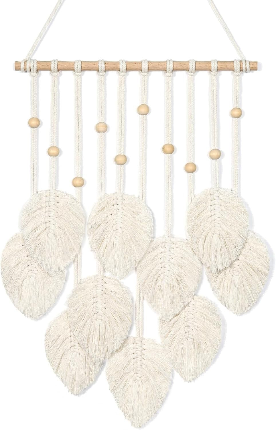 Macrame Wall Hanging Beige Leaf Boho Tassel Wall Decor Handmade