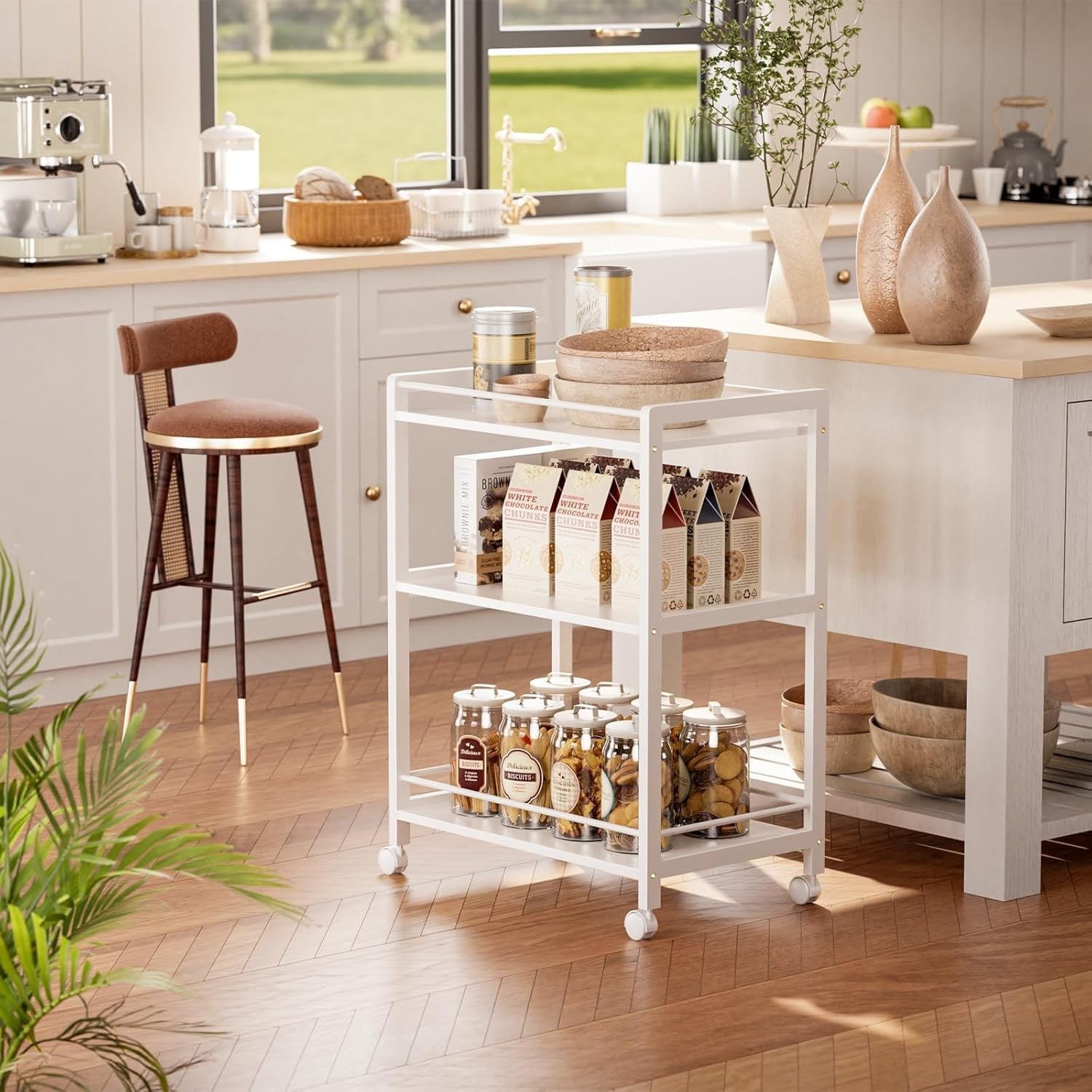 3 Tier White Bar Cart Rolling Drinks Trolley Storage Shelves Wheels