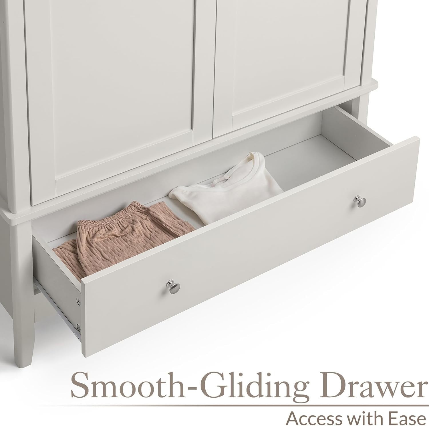 Natural Stone Double Wardrobe with Drawer | Soft Close Doors | Clothes Rail