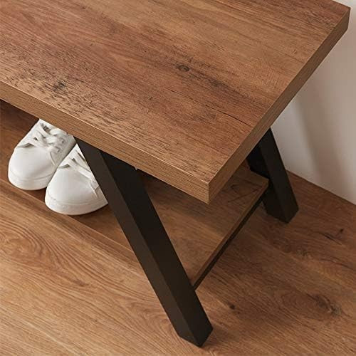 47" Entryway Bench Shoe Rack Wood Metal Storage Seat Farmhouse Natural