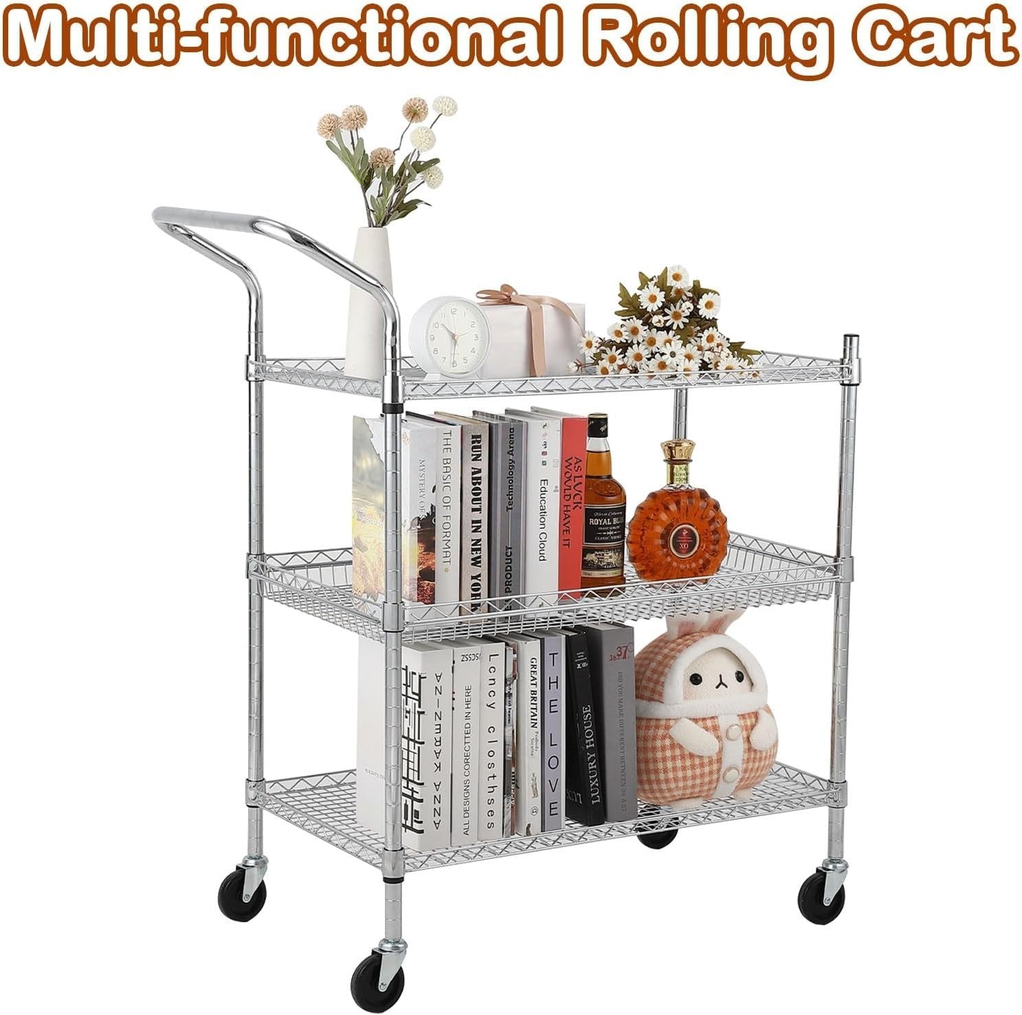 Heavy Duty 3 Shelf Rolling Utility Cart Metal Storage Trolley Wheels