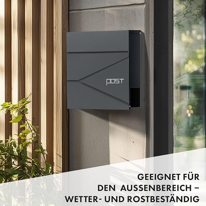 Lockable Wall Letterbox w/ Newspaper Holder – Weatherproof Steel, C4 Slot