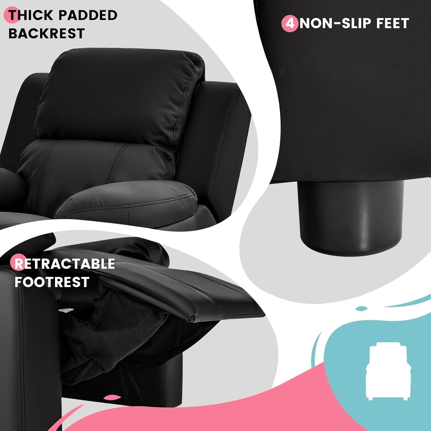 Kids Recliner Chair Adjustable Backrest & Footrest PU Leather with Storage Arms