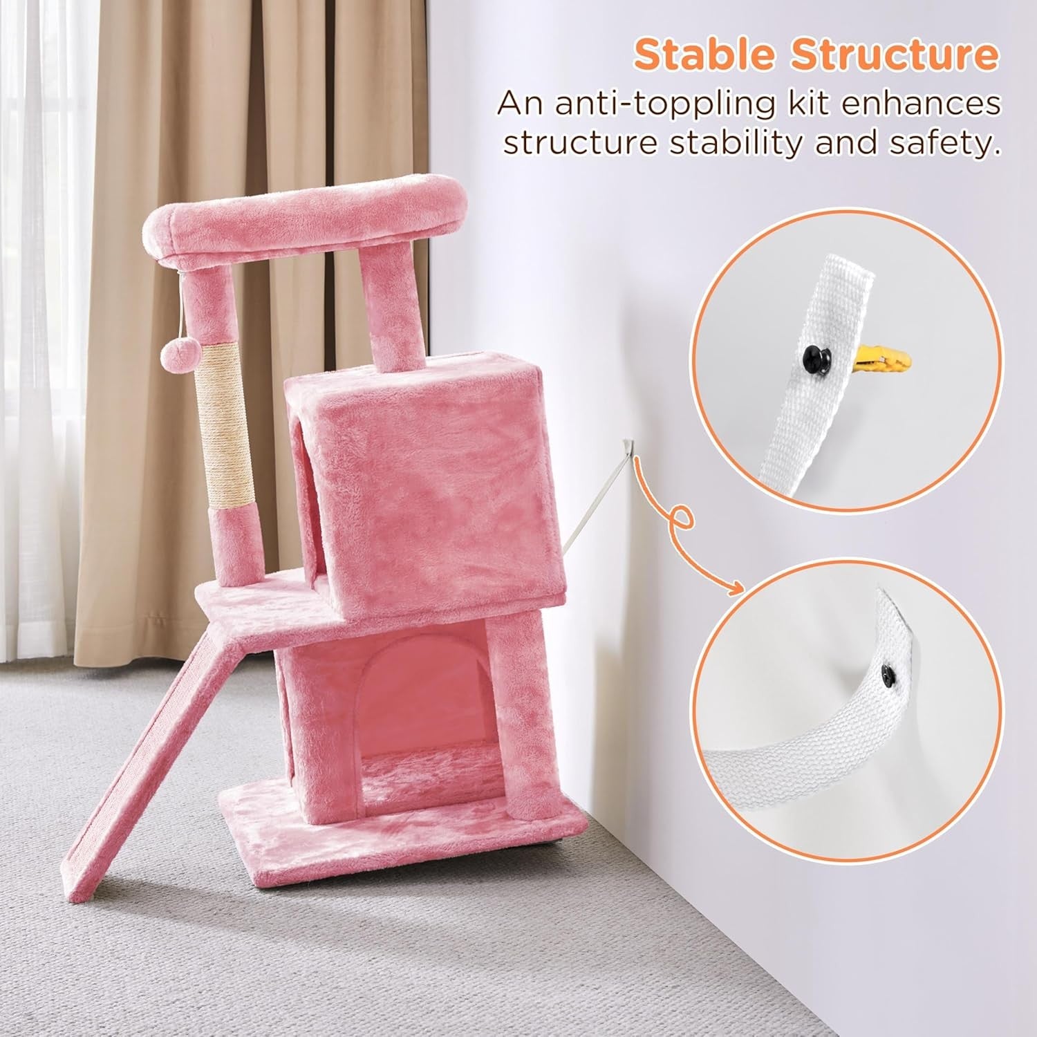 92cm Cat Tree Tower Multi Level Double Condo Scratching Post Pink