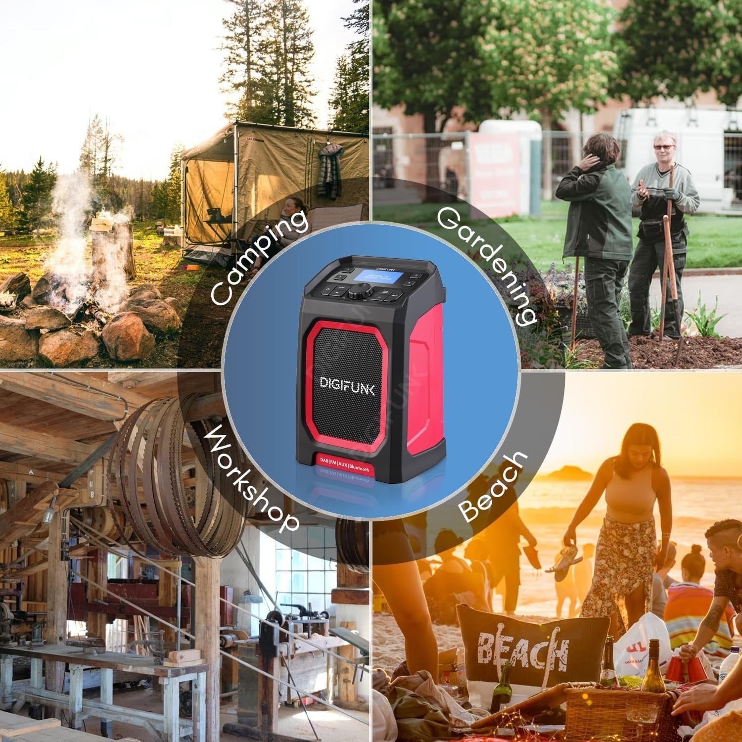 Black DAB+ Work Site Radio Bluetooth USB Rechargeable IP65 Waterproof