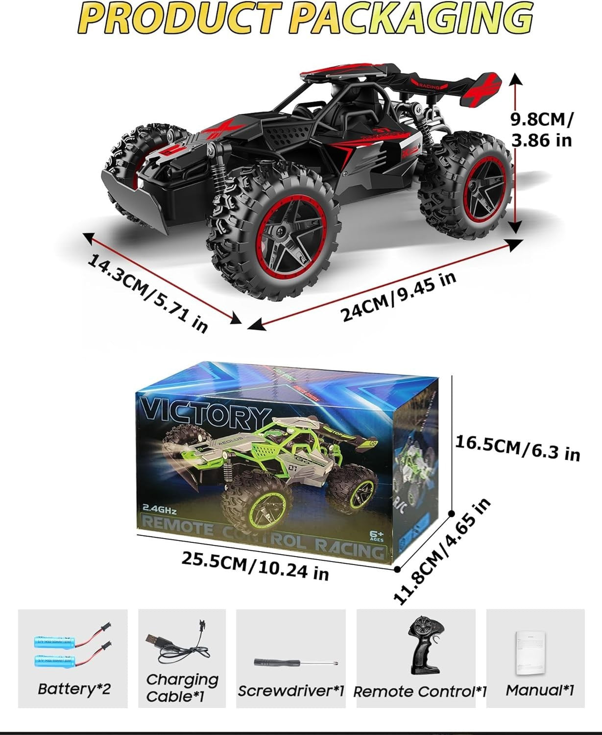 RC Car for Kids 2.4GHz Alloy Monster Truck 20KM/H LED Lights Toy 3–8