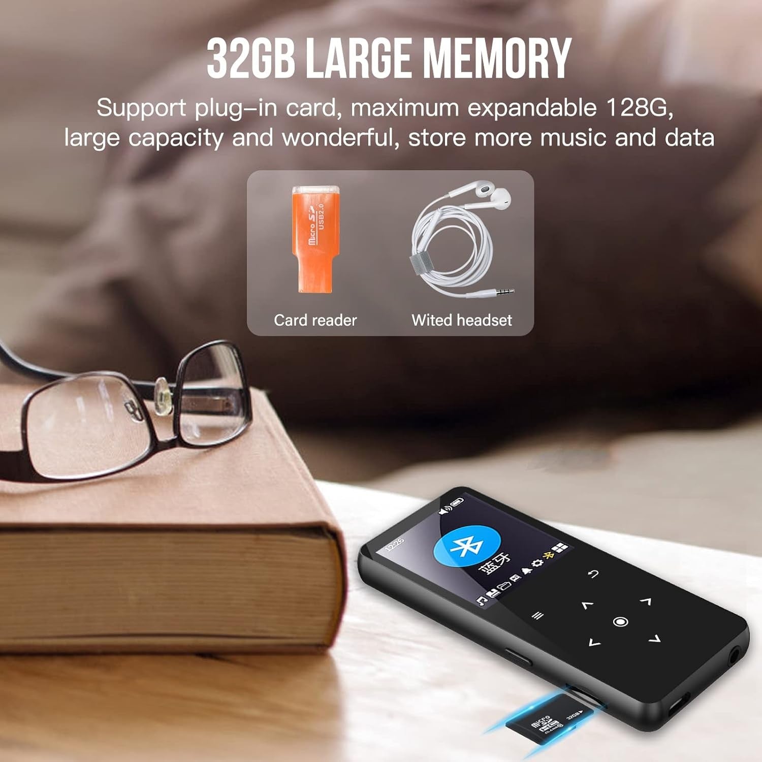 32GB MP3 Player Bluetooth 5.0 HiFi Music FM Radio Voice Recorder