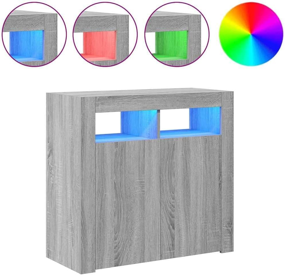 Grey Sonoma LED Sideboard Cabinet Cupboard Storage Unit 80cm Modern Display