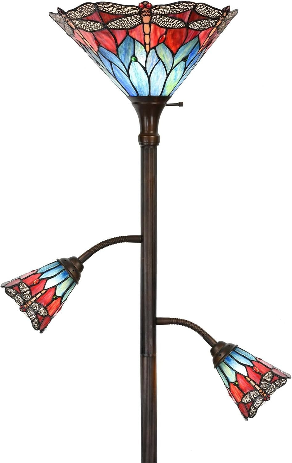 Adjustable 3-Light Stained Glass Floor Lamp, 70" Tall, Reading Light