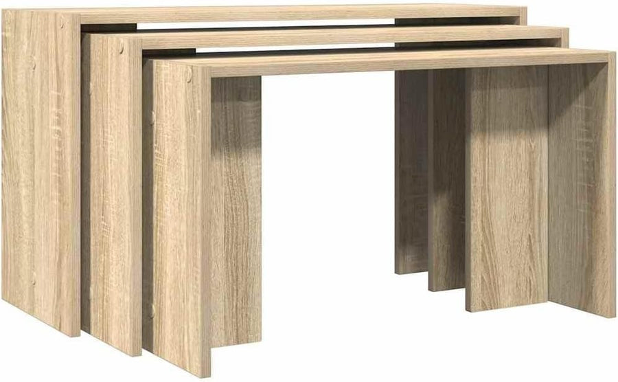 Modern Sonoma Oak End Table Set Nesting Side Coffee Tables Living Room