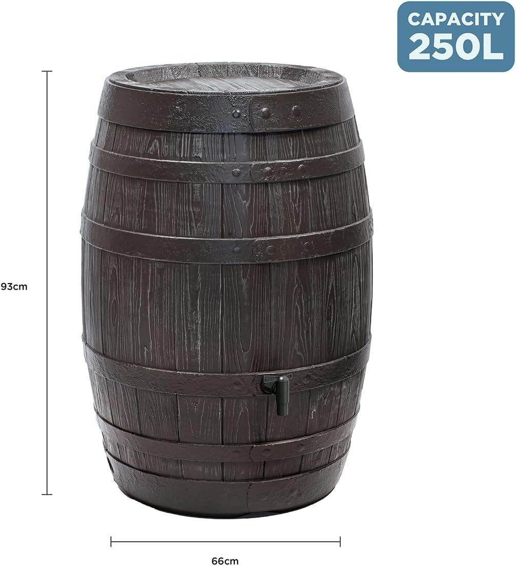 250L Brown Bavarian Beer Keg Garden Water Butt With Tap & Connector Kit