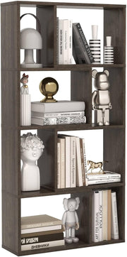 5-Tier Grey Geometric Bookcase Tall Cube Storage Shelf for Living Room Office