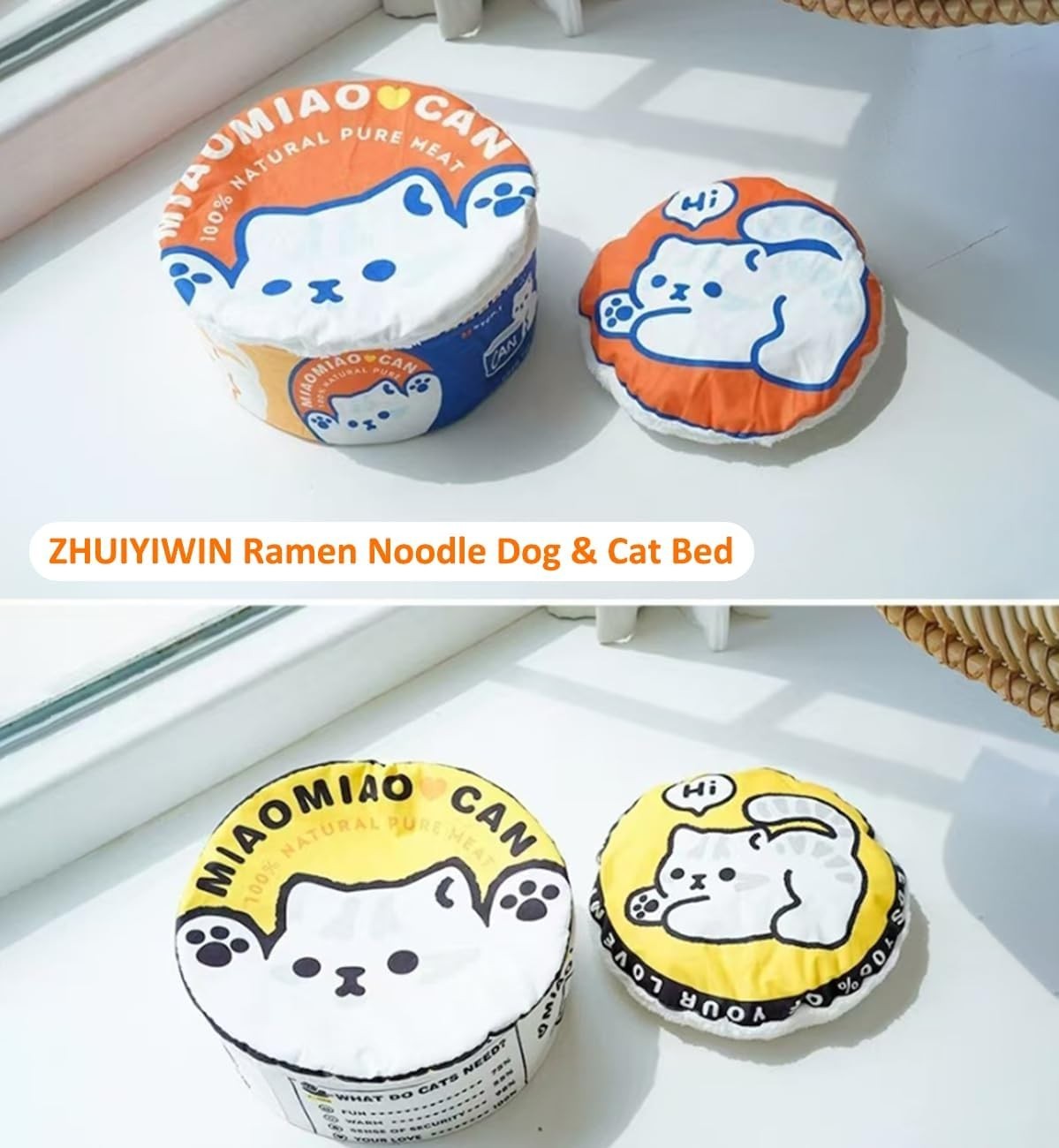 Cat Cave Bed Noodle Cup Warm Hideaway Pet House Non Slip Orange L