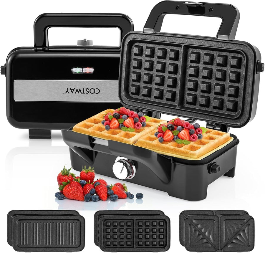 3-in-1 Sandwich Toaster 31x29x28cm Non-Stick Plates Waffle Panini Grill