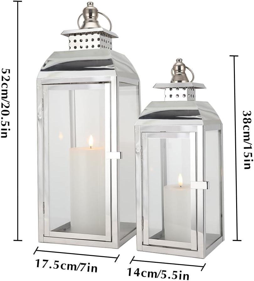 Silver Stainless Steel Lantern Set of 2