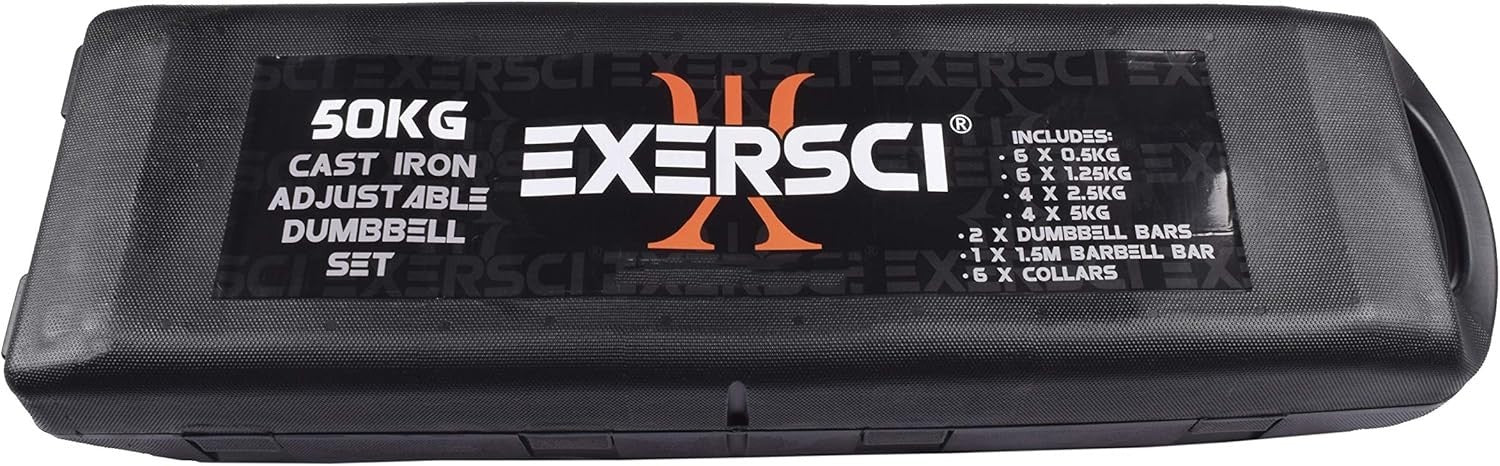 50KG Adjustable Dumbbell & Barbell Set Cast Iron Weights Home Gym Case