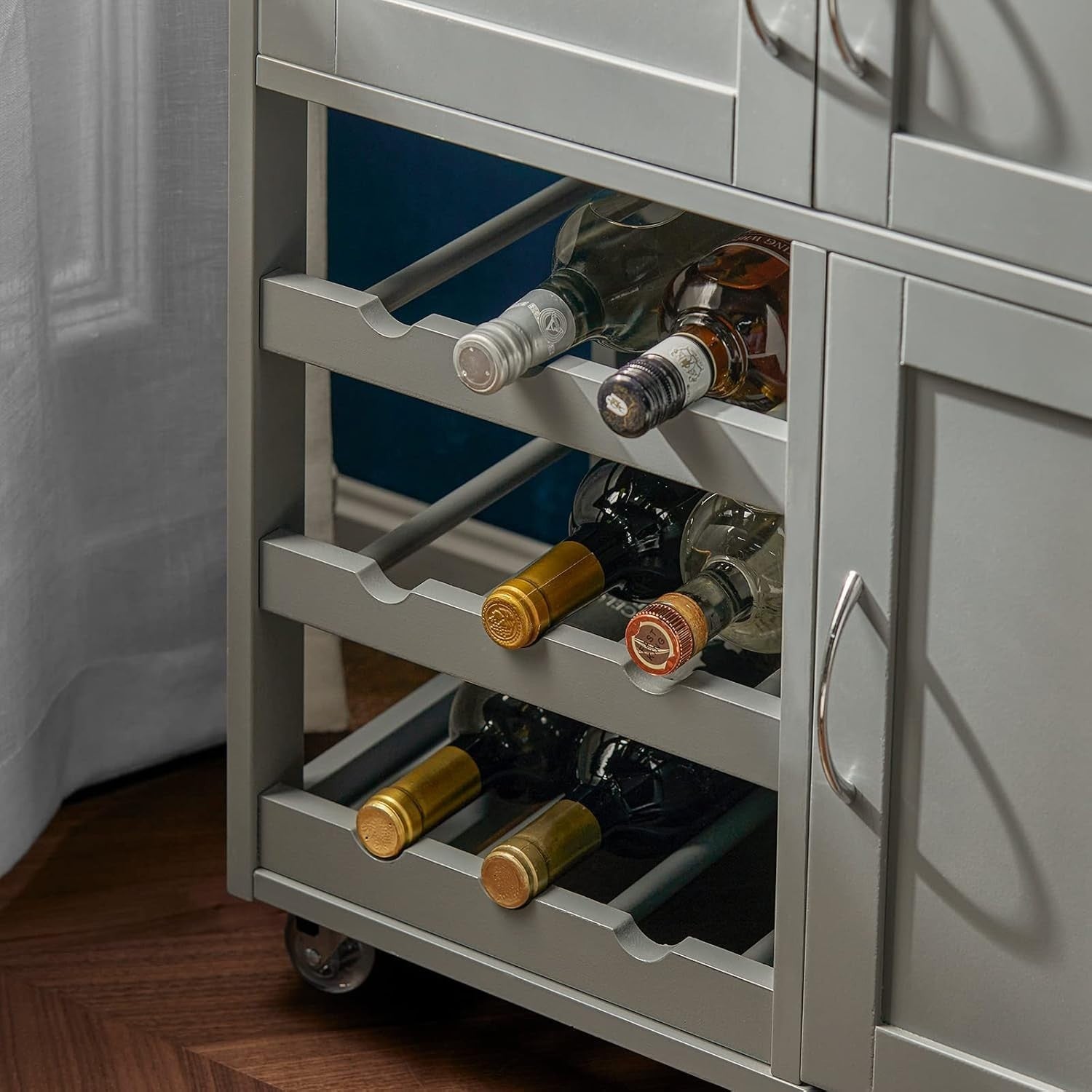 67x38x86cm Grey Kitchen Trolley Wine Rack Cart
