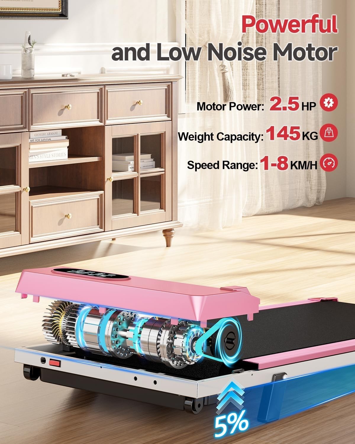 Walking Pad Treadmill Incline Under Desk 8km/h Portable Home