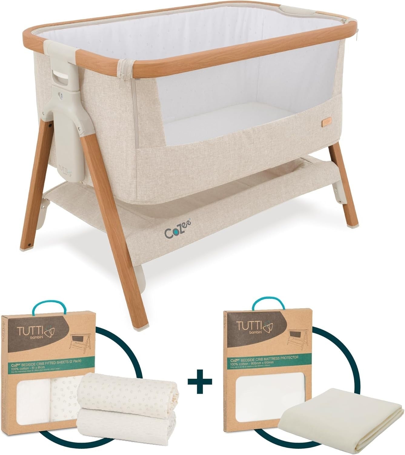 Foldable Baby Bedside Crib Co-Sleeper Cot with Mattress Travel Bag Bundle Walnut