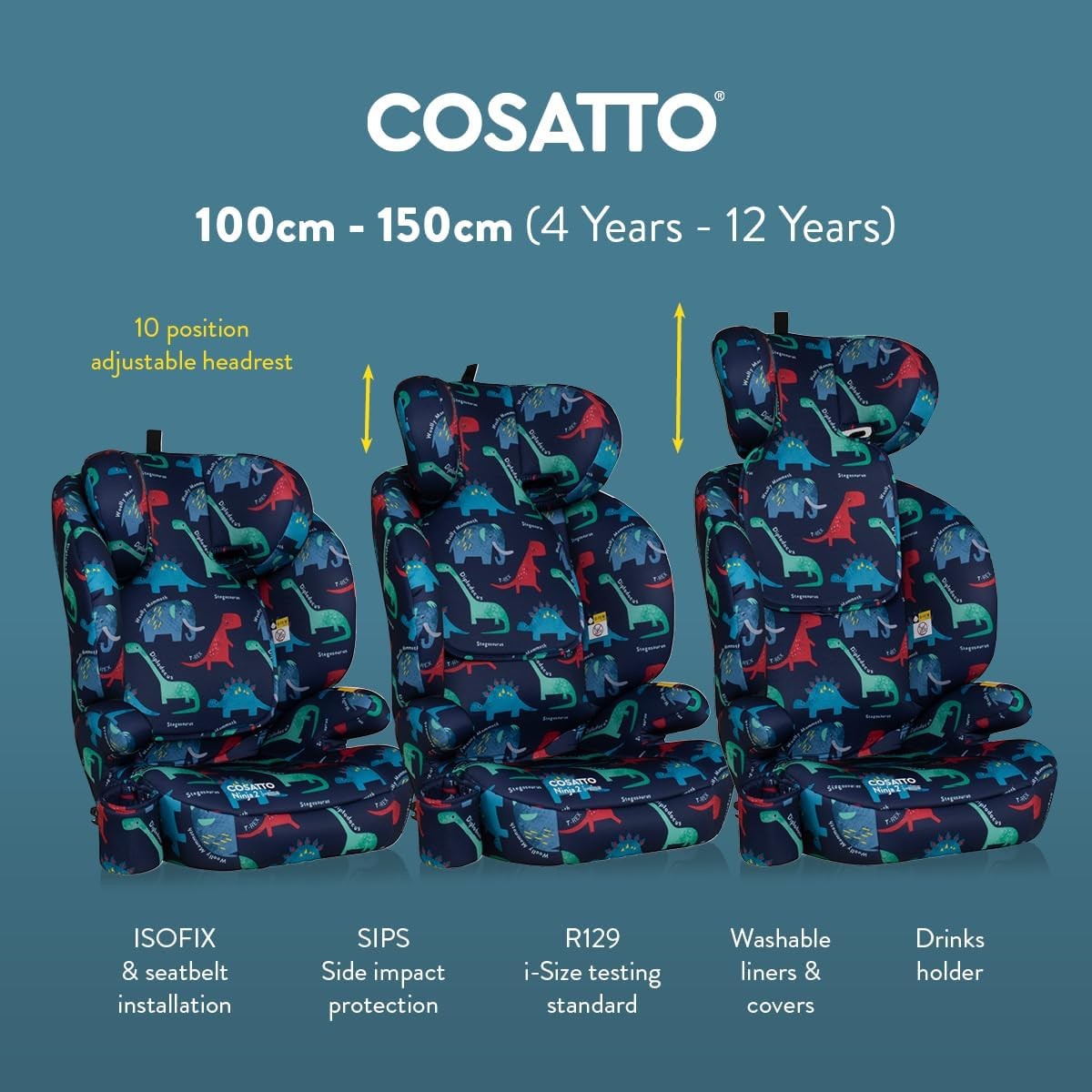Highback Booster Car ISOFIX i-Size Group 2/3 4–12Y Adjustable Headrest