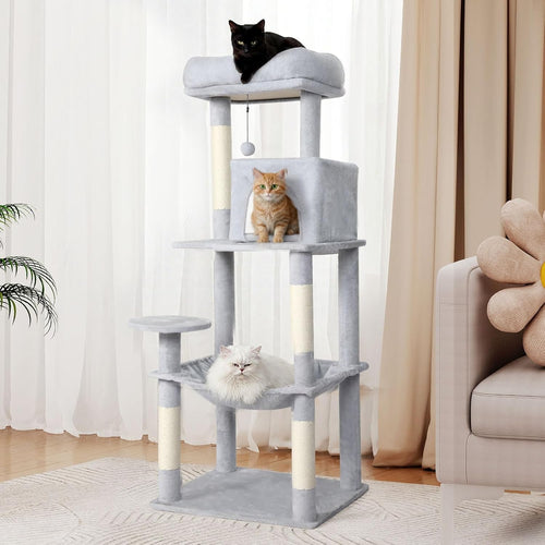 Floor to Ceiling Cat Tree Tall Multi Level Tower with Hammock Scratching Posts
