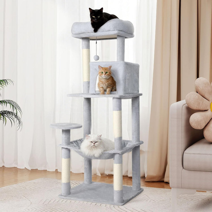 Floor to Ceiling Cat Tree Tall Multi Level Tower with Hammock Scratching Posts