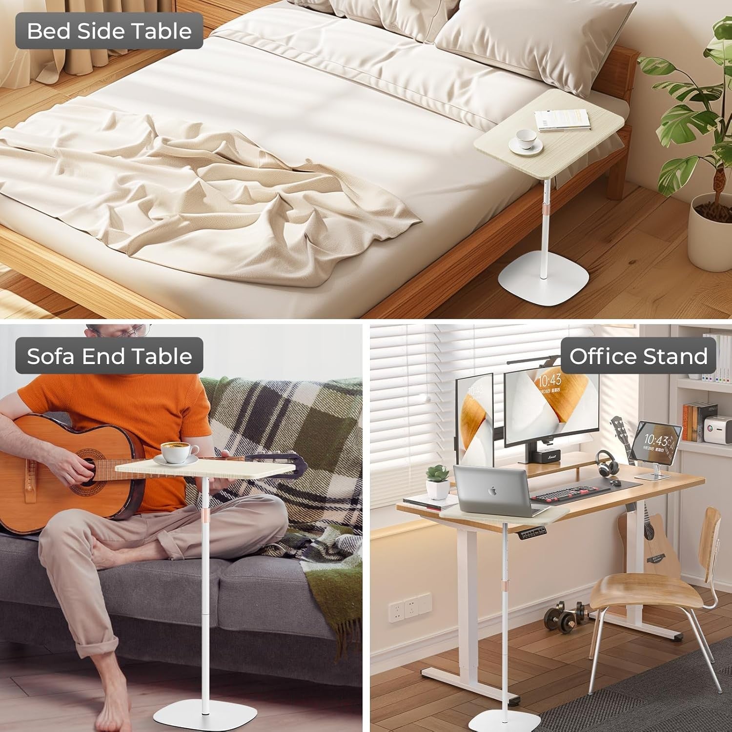 Portable Laptop Stand Height Adjustable Bedside Sofa Standing Desk White