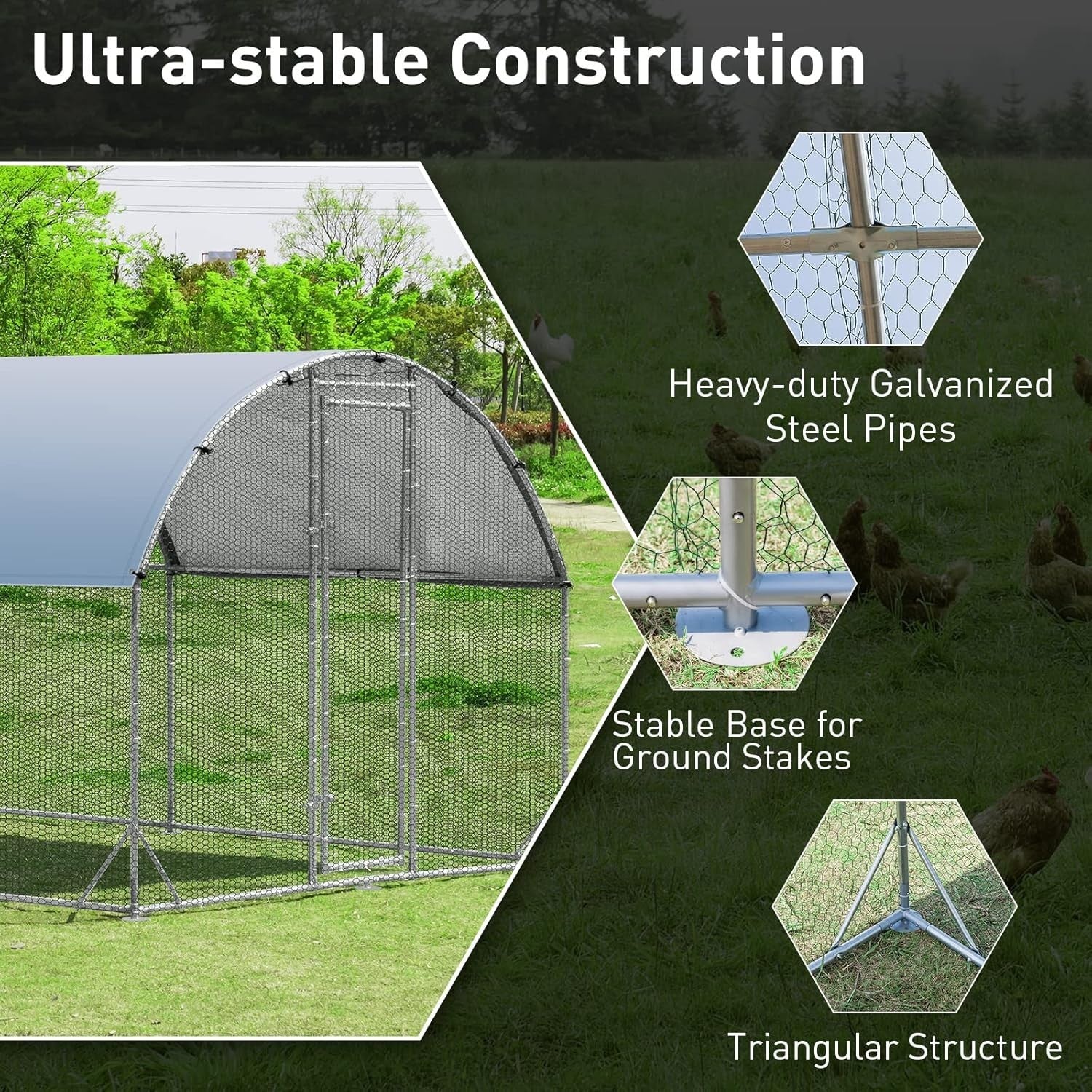 Extra Large Walk In Chicken Run 7.6x2.8m Galvanised Coop Cover