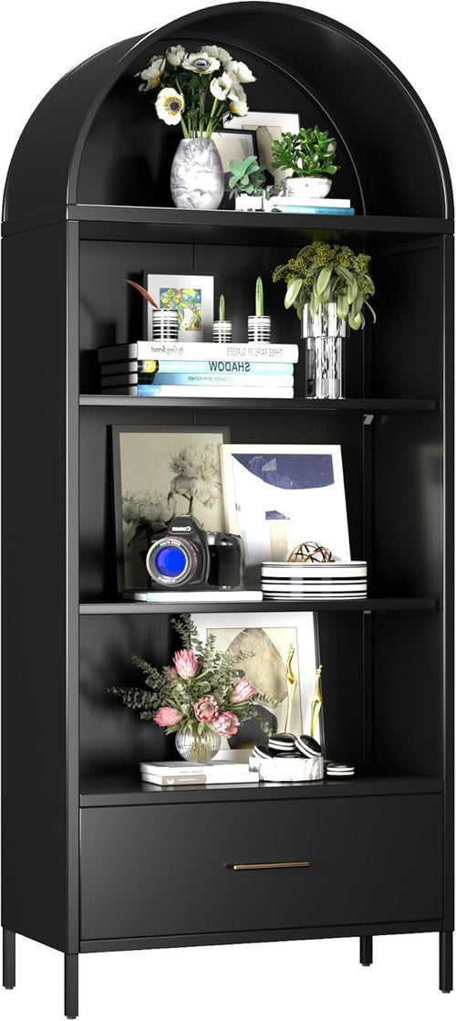 185cm Metal Arched Kitchen Pantry Cabinet Black | Drawer Storage
