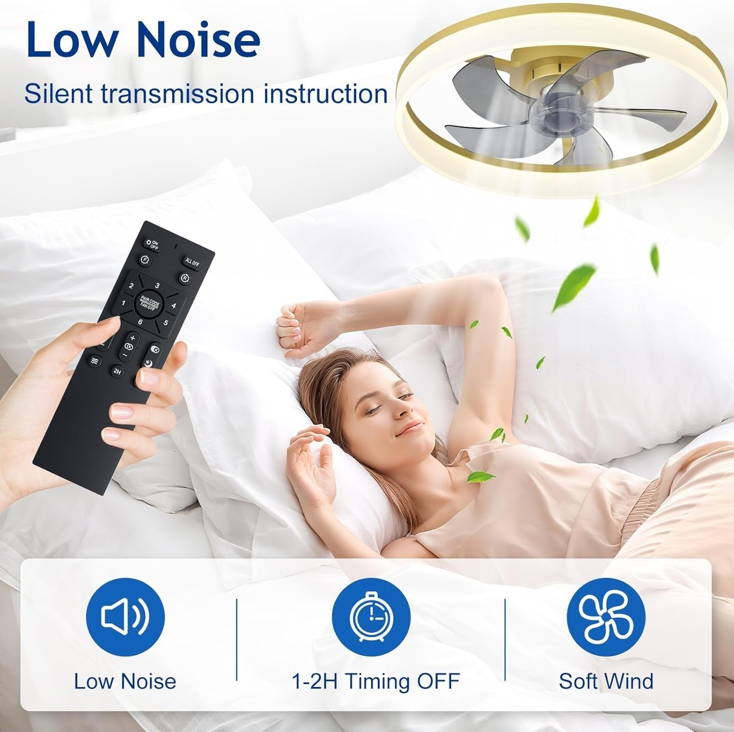 20" LED Ceiling Fan with Light, Remote & App Control, Dimmable, Gold Bladeless