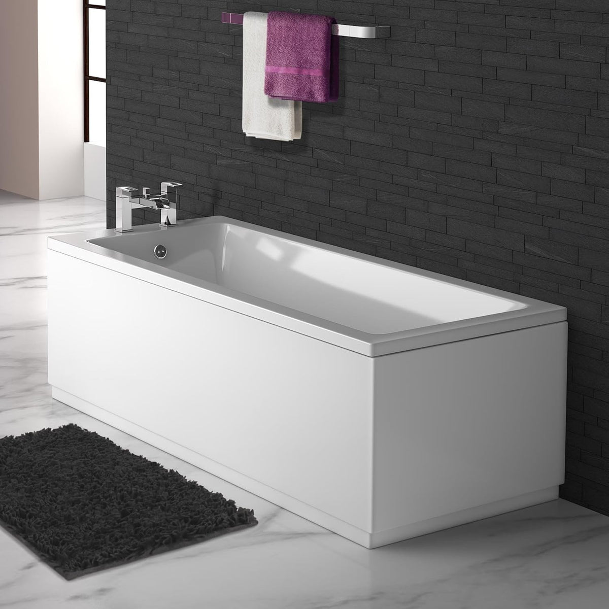 1800x800mm Single Ended Square Bath White Gloss Acrylic Freestanding