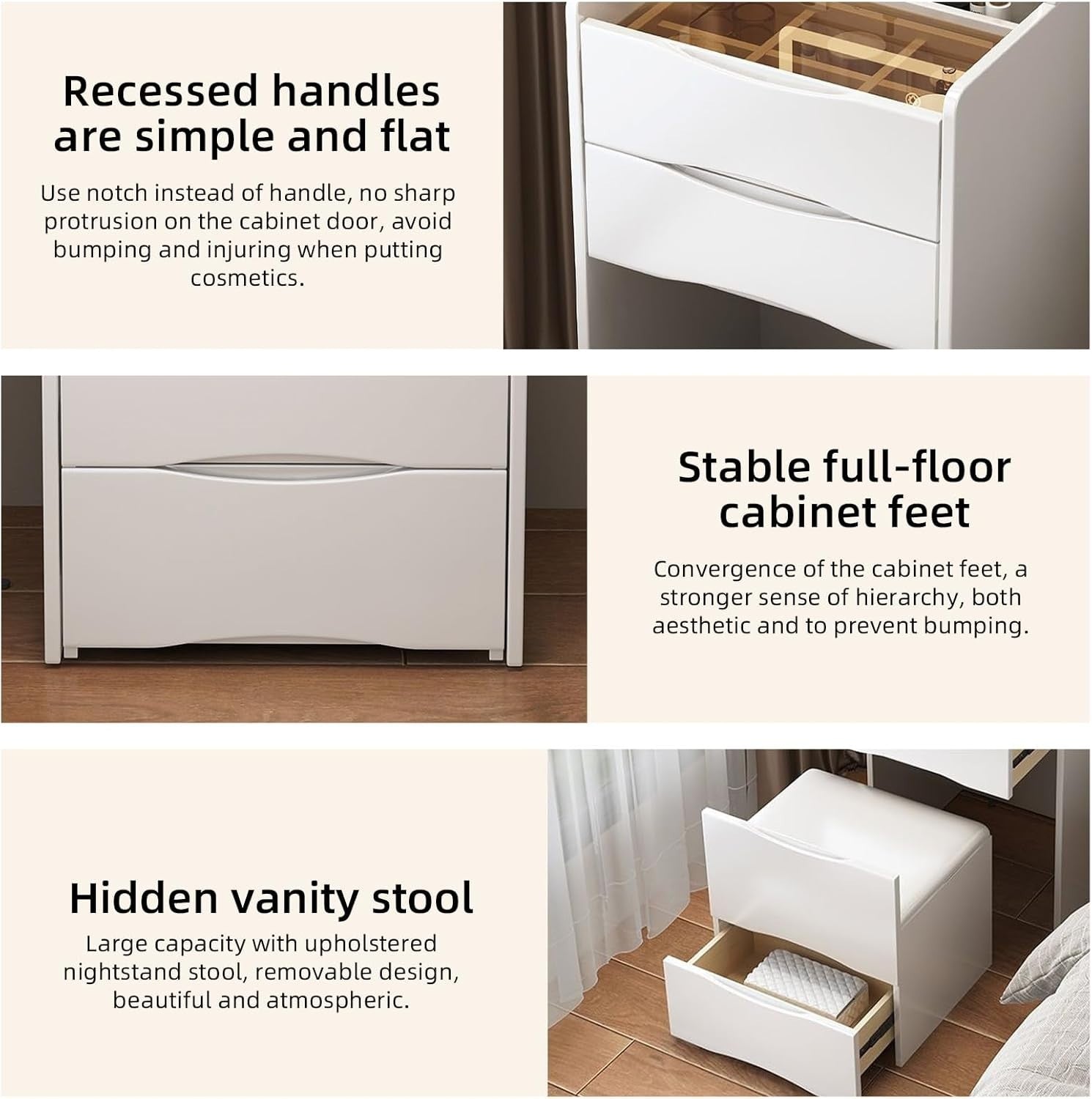 3-in-1 Vanity Desk Makeup Table w/Mirror, Drawers, Light, Storage Stool