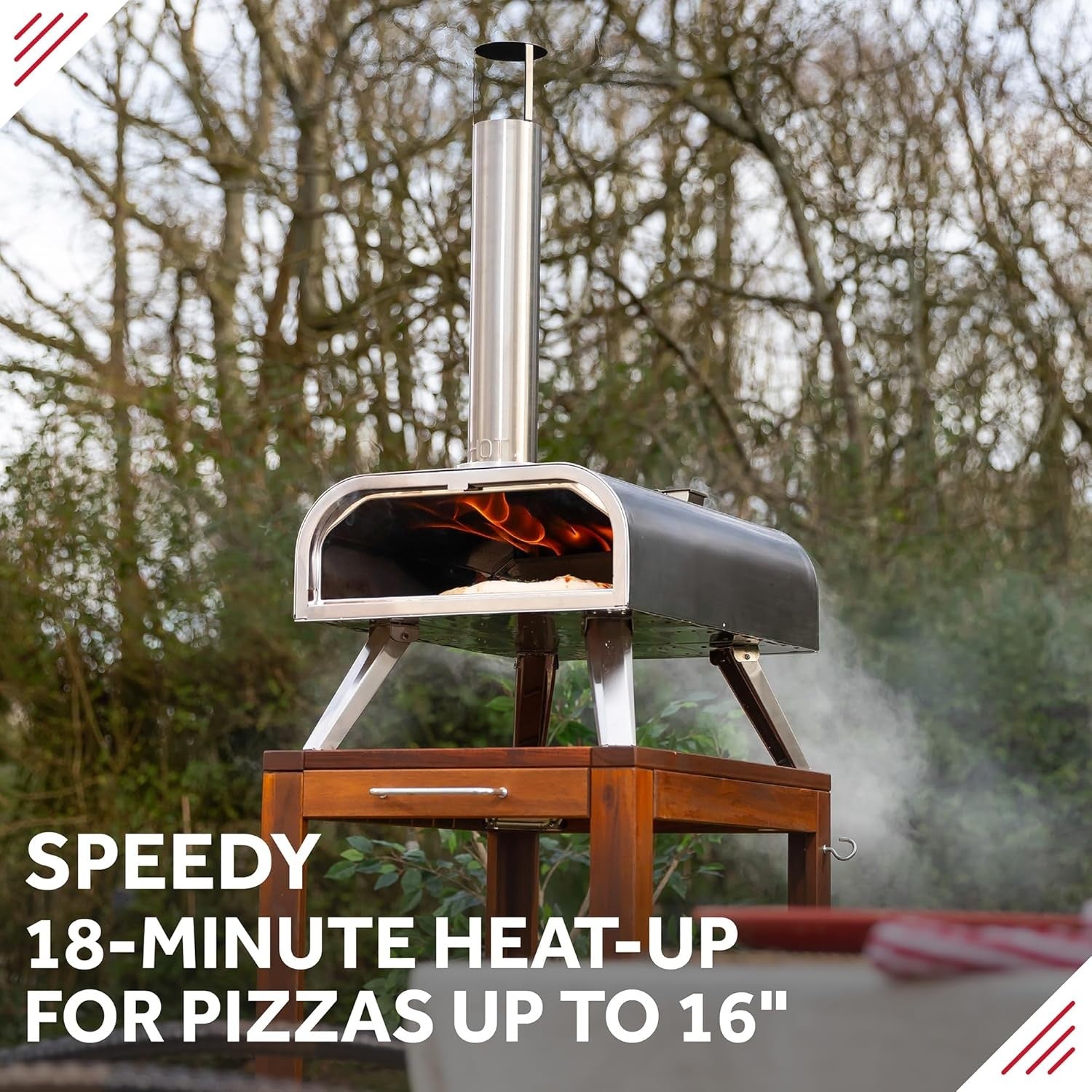 16" Wood Fired Outdoor Pizza Oven Stainless Steel BBQ Smoker Grill Portable